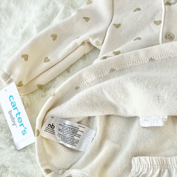 New with tags CARTERS 2PC DRESS with BLOOMERS. Gold glitter hearts on dress. Bow - Picture 3 of 3